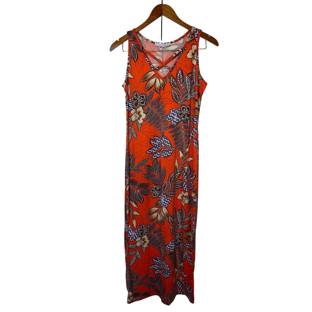 C’est La Vie Bright Orange Floral Maxi Dress • Sleeveless • Polyester L